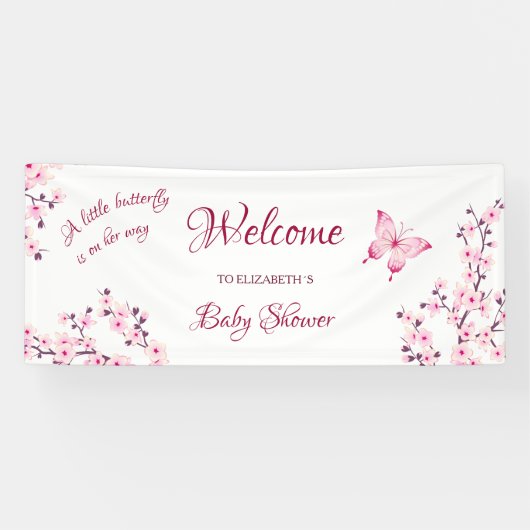 Butterfly Cherry Blossom Baby shower Welkom Spandoek (Horizontaal)