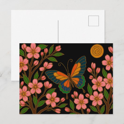 Butterfly Cherry Blossom Moon Briefkaart (Voorkant / Achterkant)