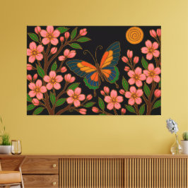 Butterfly Cherry Blossom Moon Canvas Afdruk