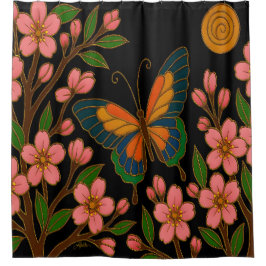 Butterfly Cherry Blossom Moon Douchegordijn
