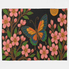Butterfly Cherry Blossom Moon Fleece Deken