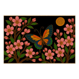 Butterfly Cherry Blossom Moon Perfect Poster