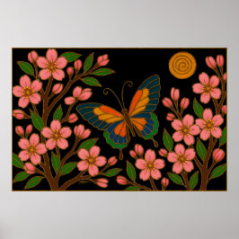 Butterfly Cherry Blossom Moon Poster