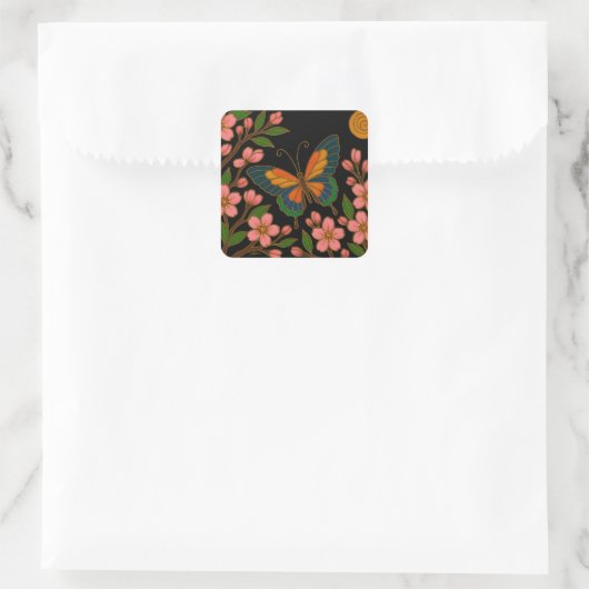 Butterfly Cherry Blossom Moon Vierkante Sticker (Tas)