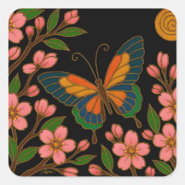 Butterfly Cherry Blossom Moon Vierkante Sticker
