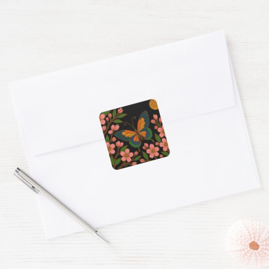 Butterfly Cherry Blossom Moon Vierkante Sticker (Envelop)