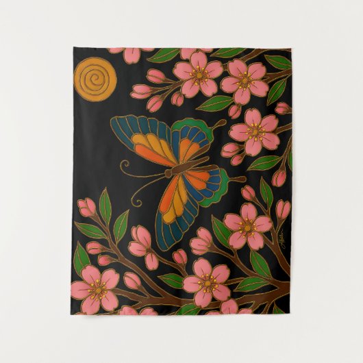 Butterfly Cherry Blossom Moon Wandkleed (Voorkant)