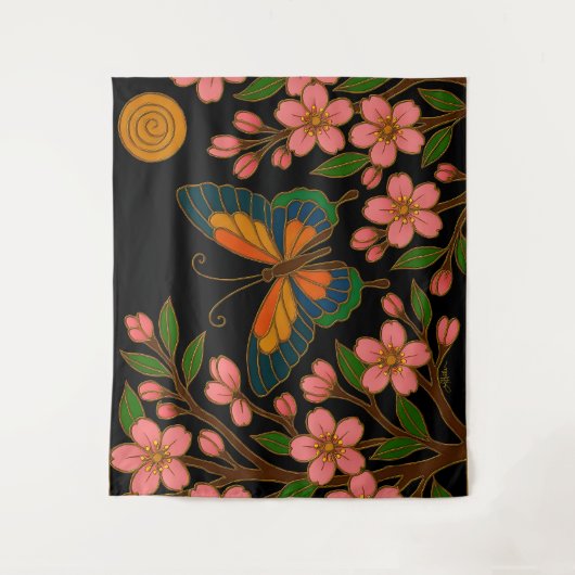 Butterfly Cherry Blossom Moon Wandkleed (Voorkant)