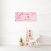 Butterfly Cherry Blossom Pink Glitter Birthday Spandoek (Insitu)