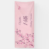 Butterfly Cherry Blossom Pink Glitter Birthday Spandoek (Verticaal)