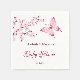 Butterfly Cherry Blossom Pink White Baby shower Servet