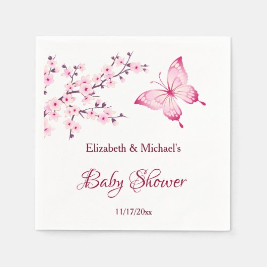 Butterfly Cherry Blossom Pink White Baby shower Servet (Voorkant)