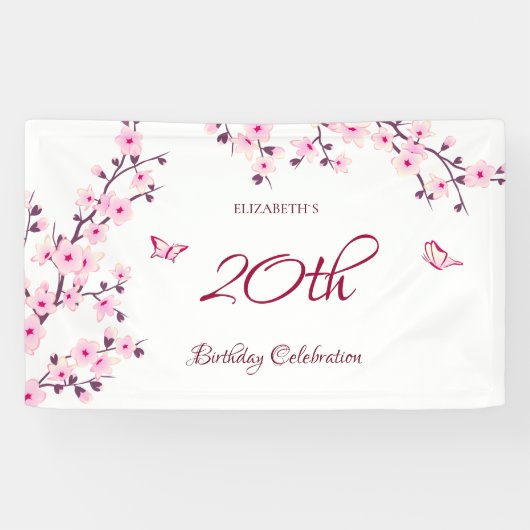 Butterfly Cherry Blossom Pink White Spandoek (Horizontaal)