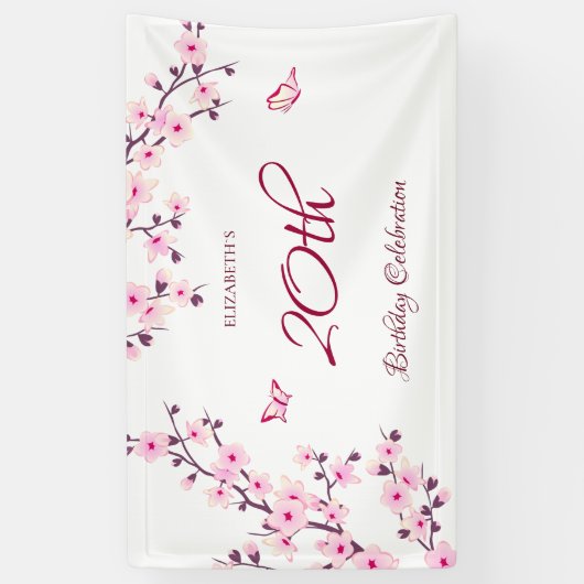 Butterfly Cherry Blossom Pink White Spandoek (Verticaal)