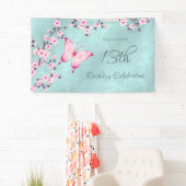 Butterfly Cherry Blossoms Roze Turquoise Spandoek (Insitu)