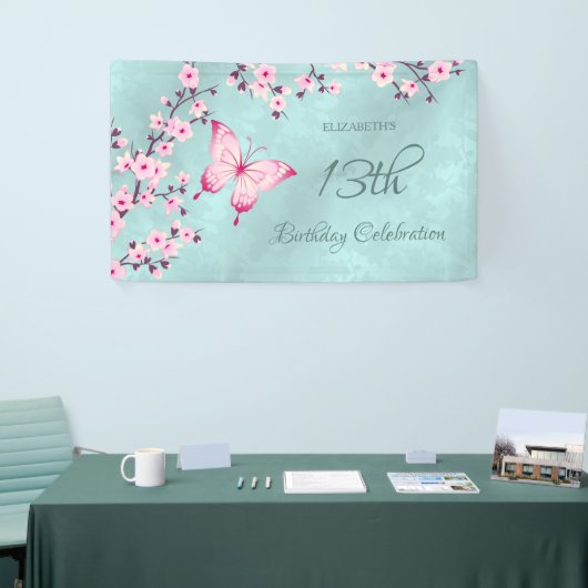 Butterfly Cherry Blossoms Roze Turquoise Spandoek (Beurs)