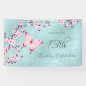 Butterfly Cherry Blossoms Roze Turquoise Spandoek (Horizontaal)