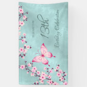 Butterfly Cherry Blossoms Roze Turquoise Spandoek (Verticaal)