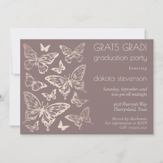 Butterfly Chic-Afstuderen | Kopergoud Roos Kaart (Voorkant)