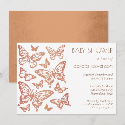 Butterfly Chic-Baby shower | Dusty Burnt Oranje Kaart (Voorkant / Achterkant)