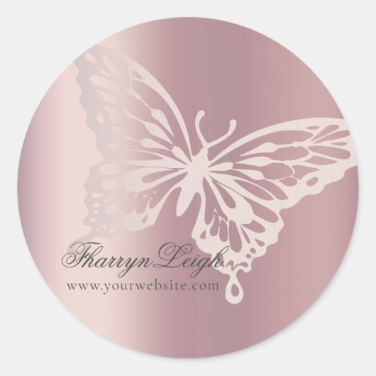 Butterfly Chic Branding | Blush Roos Gold Metallic Ronde Sticker (Voorkant)