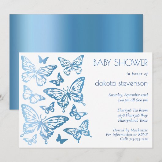 Butterfly Chic | Klassiek blauw Baby shower Kaart (Voorkant / Achterkant)
