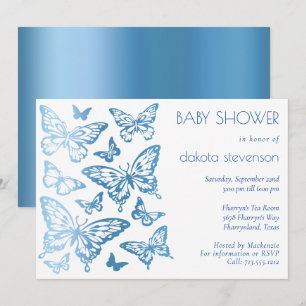 Butterfly Chic Klassiek blauw Baby shower Kaart