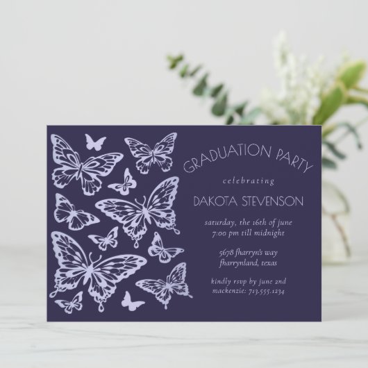 Butterfly Chic | Paars Afstuderen lavender Kaart (Staand voorkant)