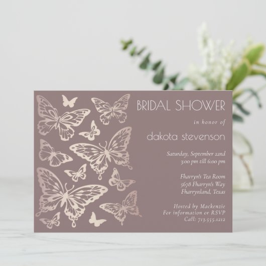 Butterfly Chic-Vrijgezellenfeest | Kopergoud Roos Kaart (Staand voorkant)