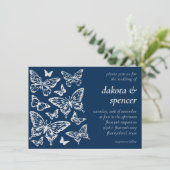 Butterfly Chic Wedding | Navy Blue en Silver Grey Kaart (Staand voorkant)