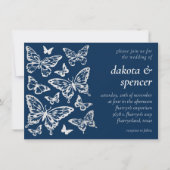 Butterfly Chic Wedding | Navy Blue en Silver Grey Kaart (Voorkant)