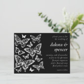 Butterfly Chic Wedding | Zwart-zilver grijs Kaart (Staand voorkant)