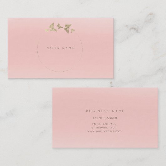Butterfly Circle Gold Faux roze roze bleekmiddel Visitekaartje (Voorkant / Achterkant)