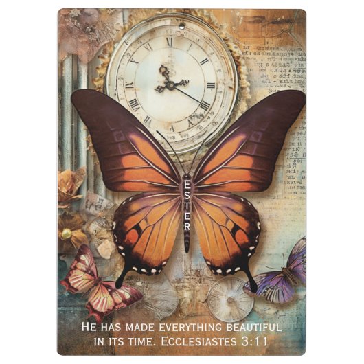 Butterfly Clock Clipboard Ecclesiastes 3:11  Klembord (Achterkant)