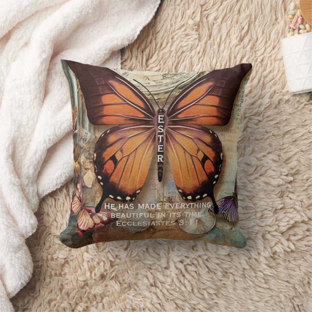Butterfly Clock Throw Pillow Ecclesiastes 3:11  Kussen (Deken)