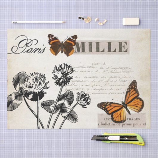 Butterfly Clover Franse Script Ephemera-ontkoppeli Tissuepapier (Craft)