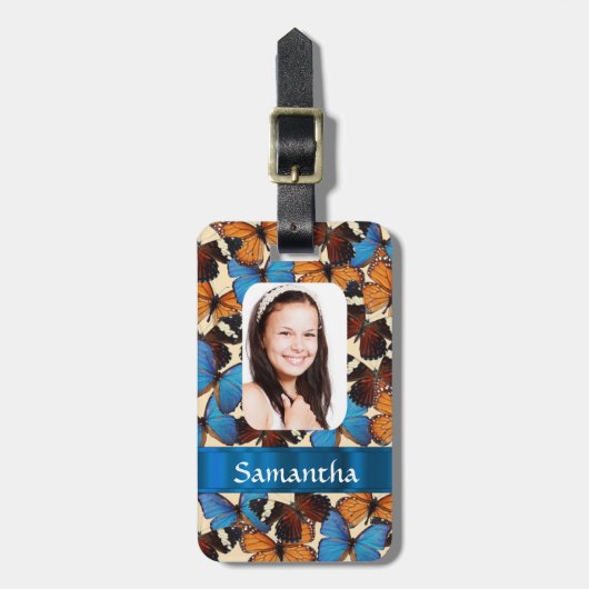 Butterfly collage foto sjabloon bagagelabel (Voorkant verticaal)