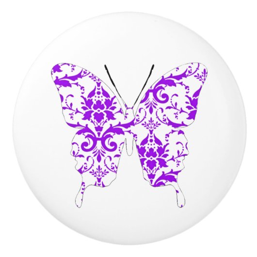 Butterfly Collage Paars Damask Keramische Knop (Voorkant)
