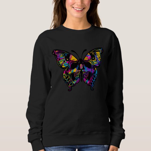 Butterfly colorful skull old school rockabilly ret trui (Voorkant)