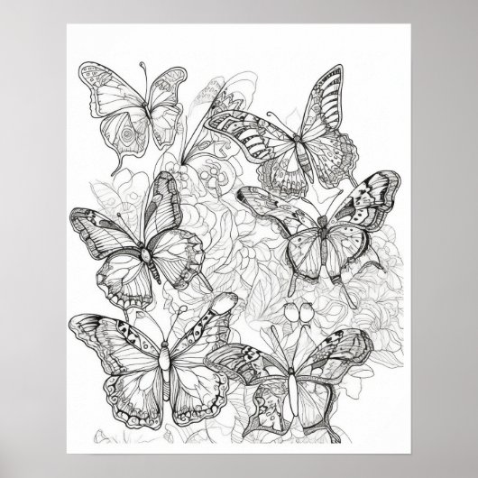 Butterfly Coloring Poster Stress Relief for Adults (Voorkant)