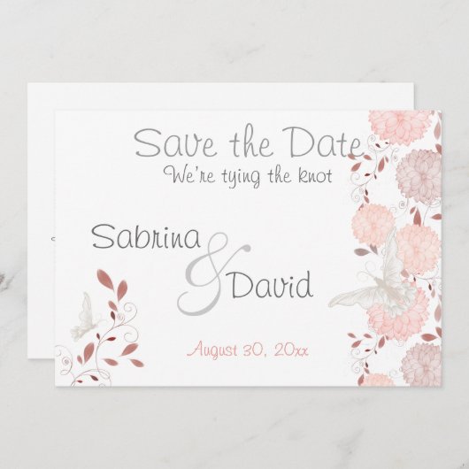 Butterfly Coral Chrysanthemums Save the Date (Voorkant / Achterkant)