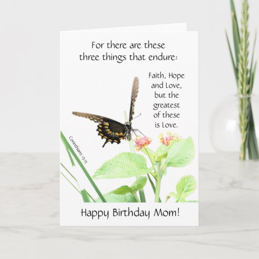 Butterfly, Corinthians 13:13, mam Birthday Kaart (Voorkant)