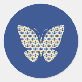 Butterfly Country Zomer Geel en Blauw Patroon Ronde Sticker