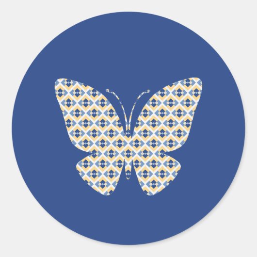 Butterfly Country Zomer Geel en Blauw Patroon Ronde Sticker (Voorkant)