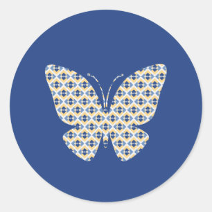Butterfly Country Zomer Geel en Blauw Patroon Ronde Sticker