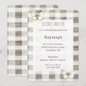 Butterfly Cream Plaid Stripes Verjaardag Kaart (Voorkant / Achterkant)