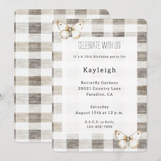 Butterfly Cream Plaid Stripes Verjaardag Kaart (Voorkant / Achterkant)