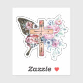 Butterfly Cross Faith floral Sticker (Vel)