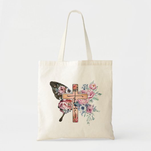 Butterfly Cross Faith floral Tote Bag (Voorkant)