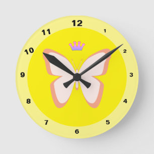 Butterfly & Crown - Princess Kinder Clock (12 uur) Ronde Klok